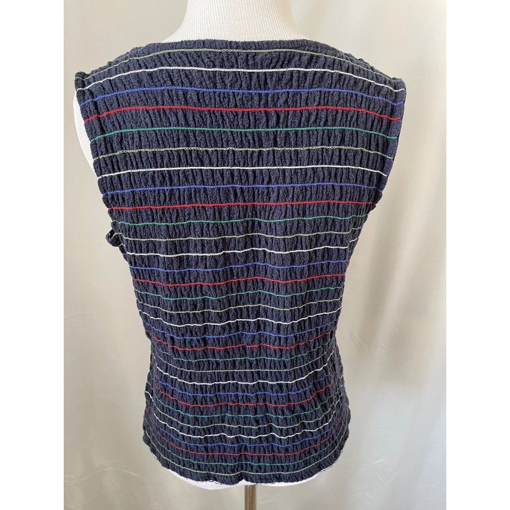 Christopher & Banks Blue Multi-Color Striped Crinkle Stretch Sleeveless/Tank Top - Picture 5 of 11
